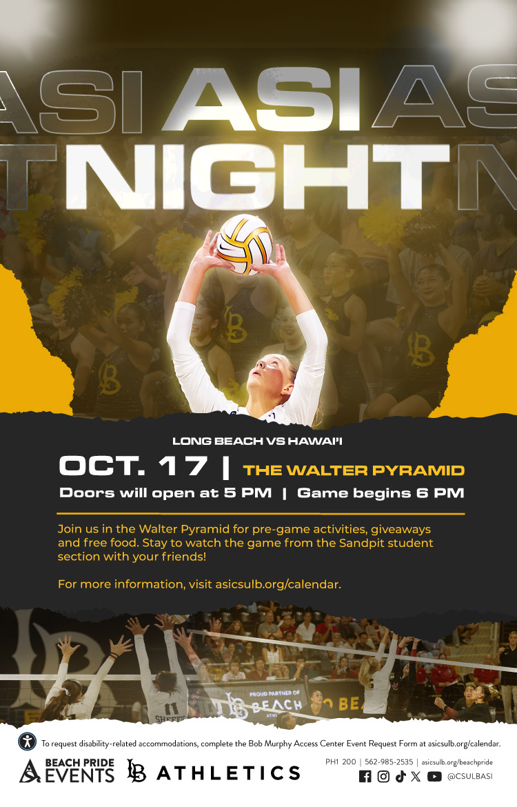 ASI Night Women's VolleyballOct. 17Walter Pyramid5 p.m.