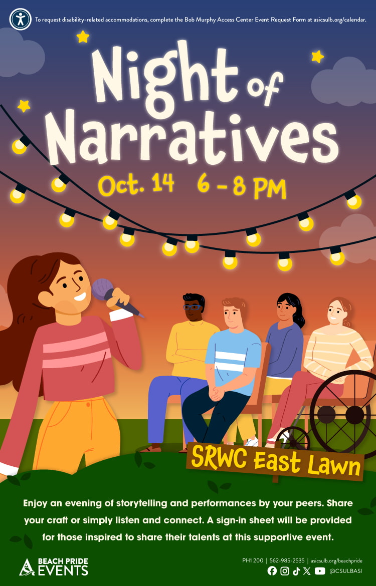 Night of NarrativesOct. 146 to 8 p.m.SRWC East Lawn