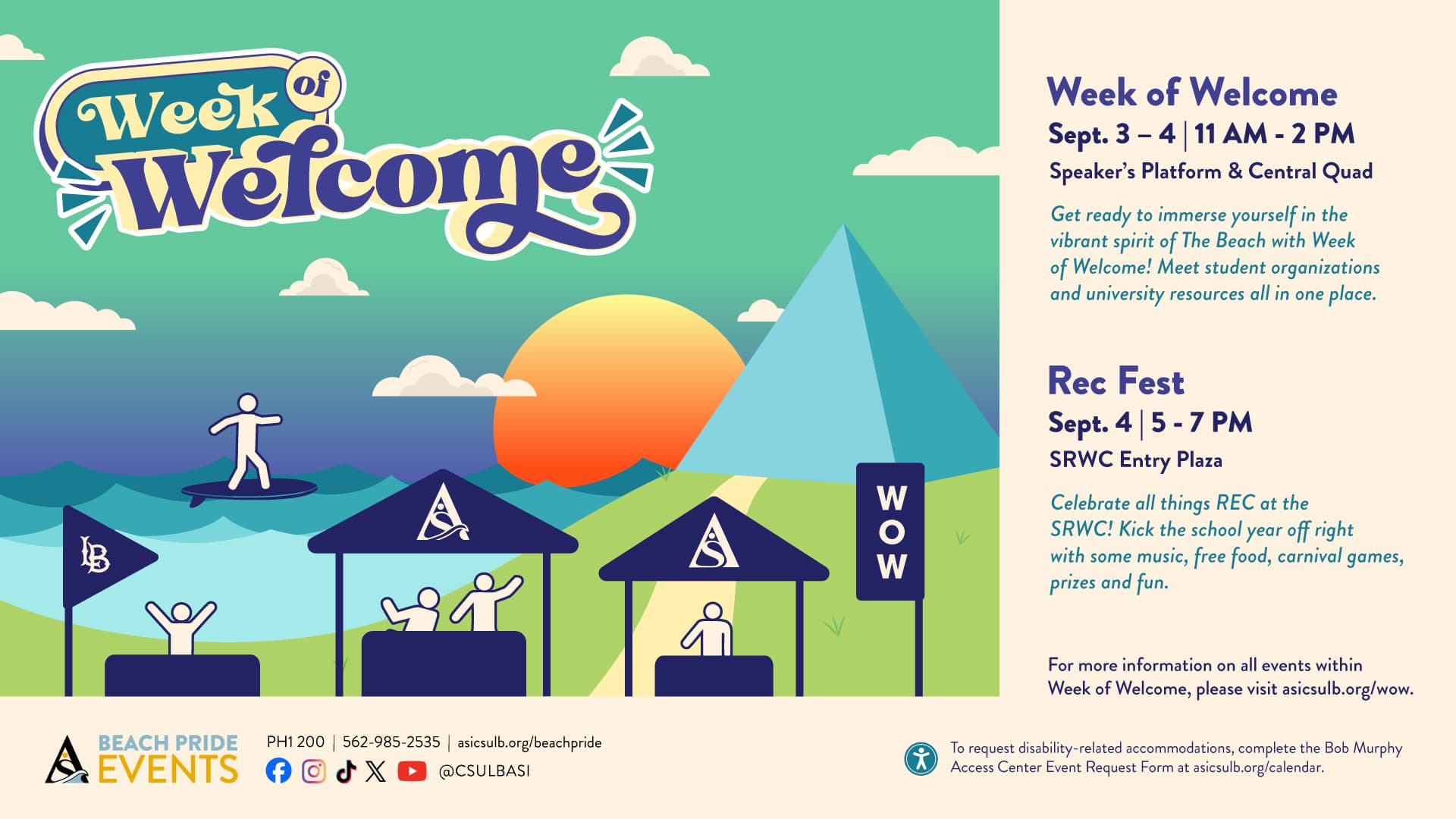 Week of welcome, Sept. 3 - 4, Speaker’s Platform and Central Quad, 11 a.m. to 2 p.m. 