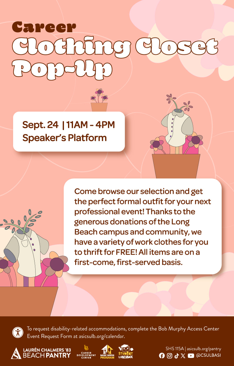 Career Clothing Closet Pop UpSept. 2411 a.m. to 4 p.m.Speaker's Platform