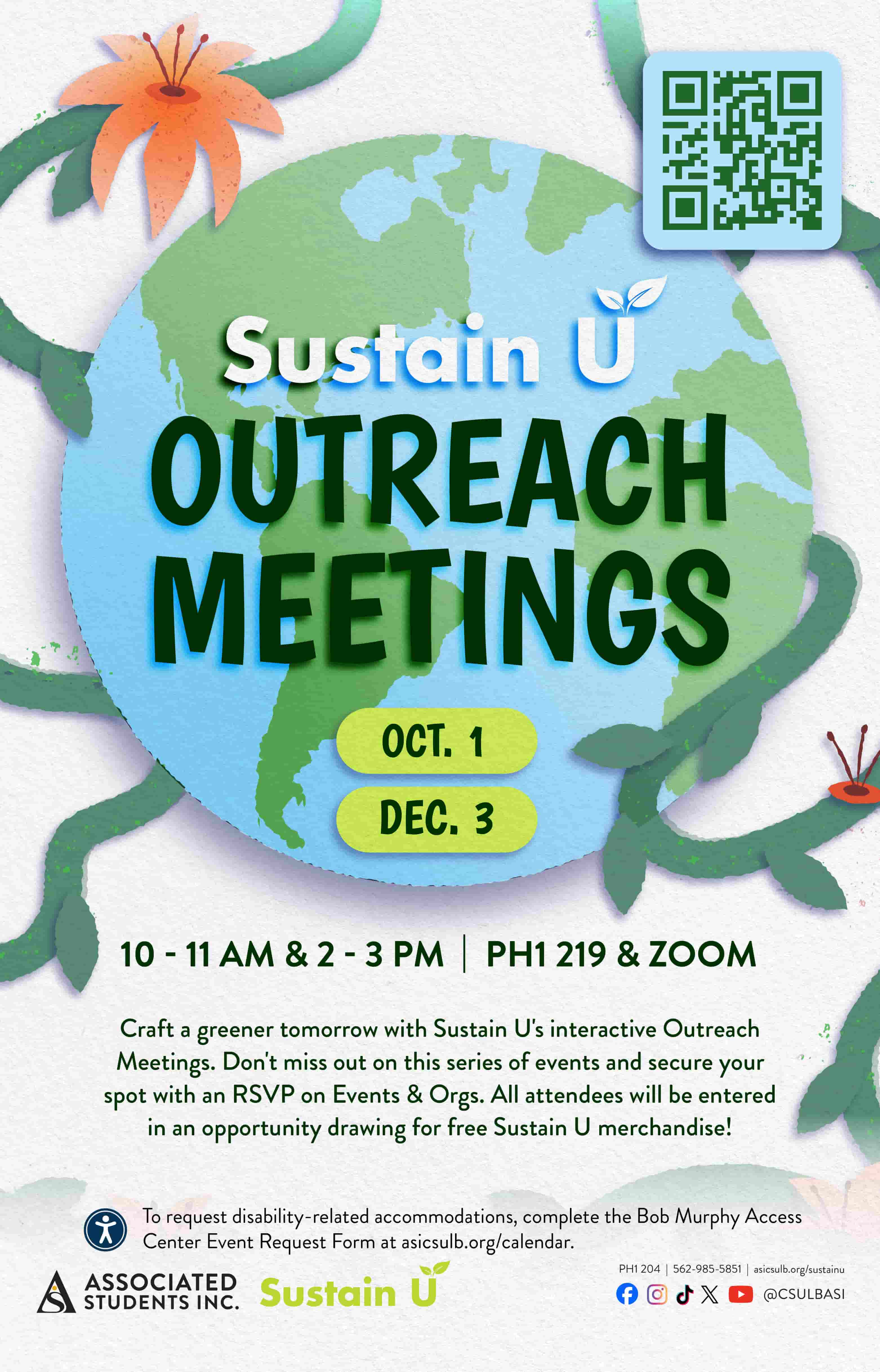 Sustain U Outreach MeetingsOct. 1 & Dec. 3 10 to 11 a.m. & 2 to 3 p.m.PH1 219