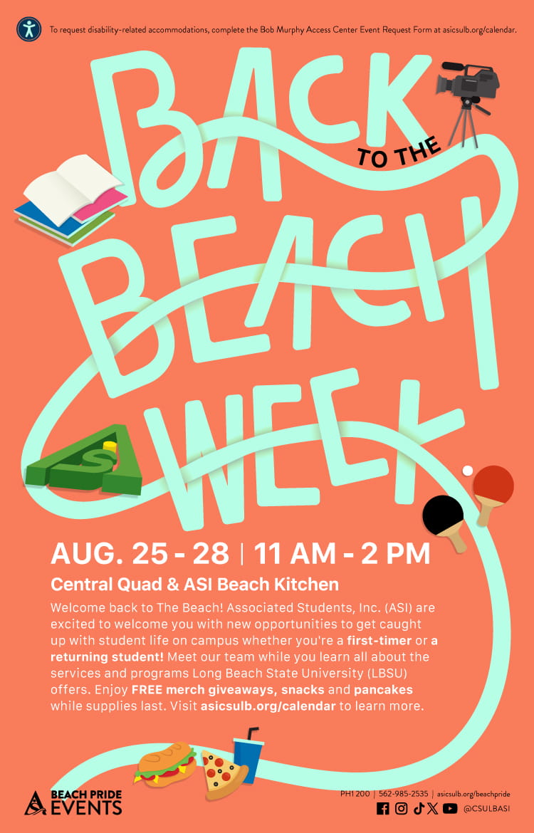 Back to the Beach WeekAug. 25 - 2811 a.m. to 2 p.m.Central Quad ASI Beach Kitchen
