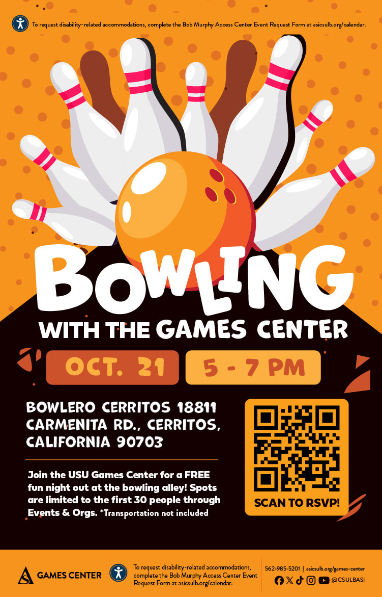 Bowling with the Games CenterOct. 215 to 7 p.m.Bowlero Cerritos18811 Carmenita Rd., Cerritos, CA 90703