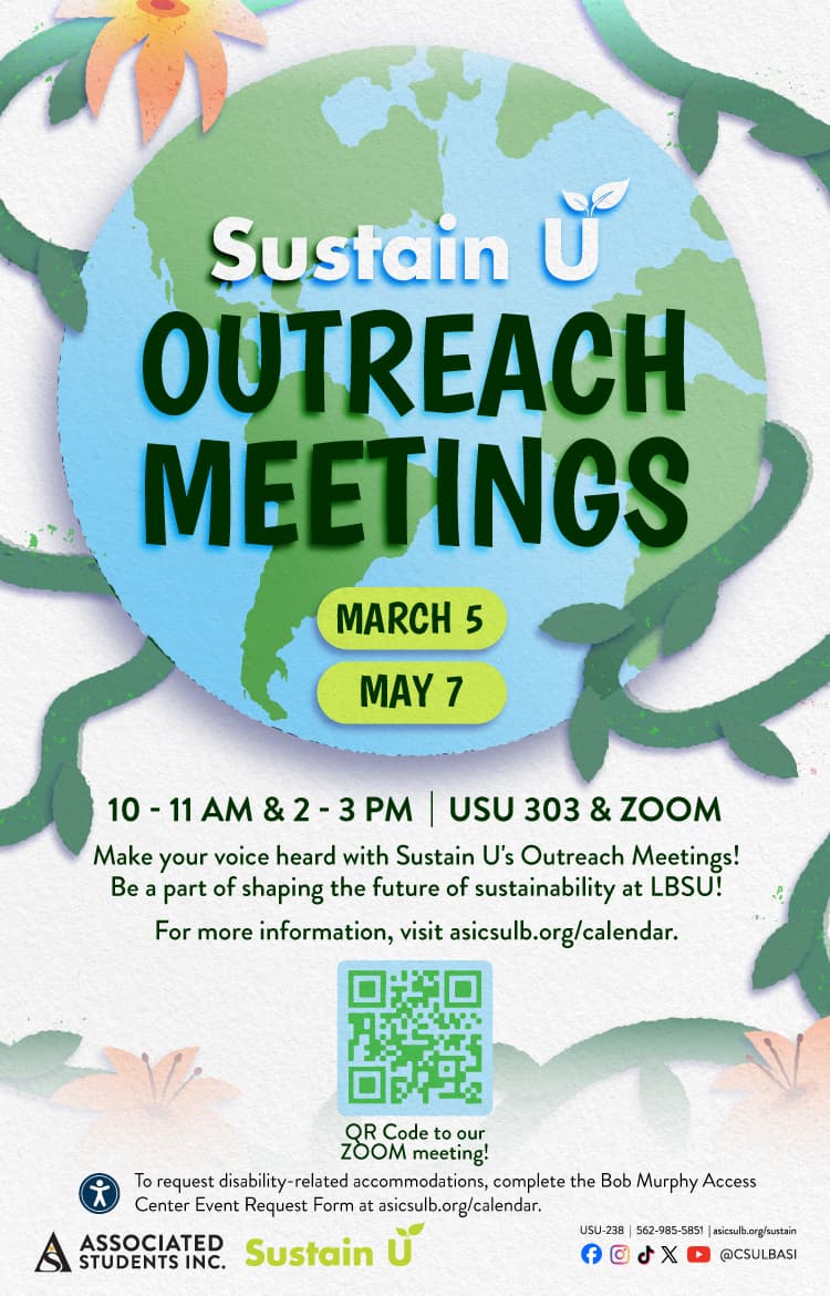 Sustain U Outreach MeetingsMarch 510 - 11 AM | 2 - 3 PMUSU 303 & Zoom