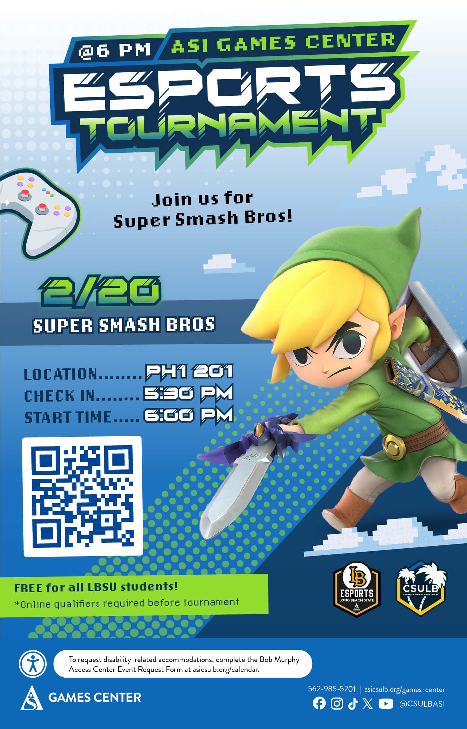 Esports Tournament: Super Smash Bros.Feb. 206 p.m.PH1 201