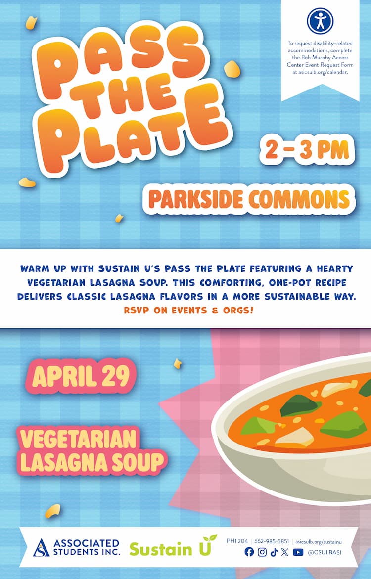 Pass the Plate: Vegetarian Lasagna Soup April 29 2 to 3 p.m. Parkside Commons Flier