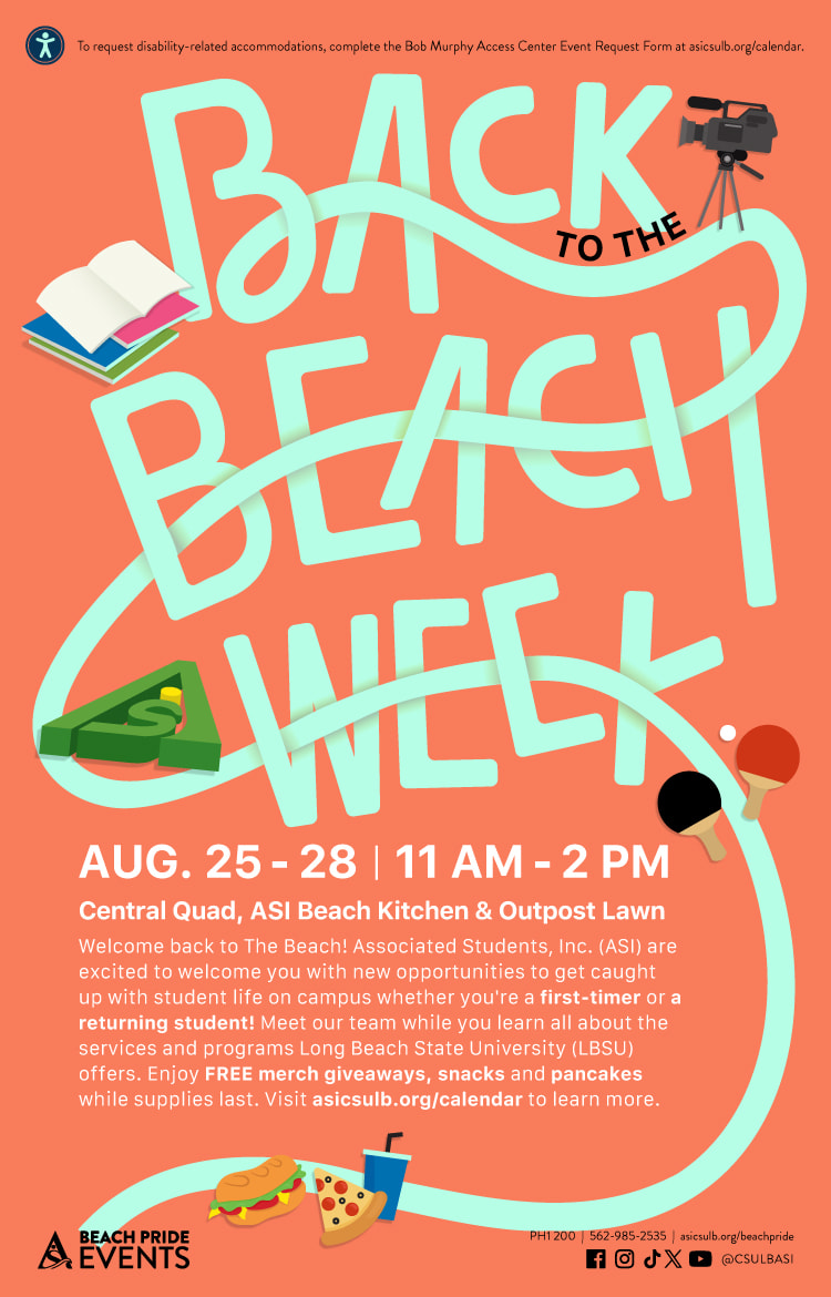 Back to the Beach WeekAug. 25 - 2811 a.m. to 2 p.m.Central Quad (PH-1), ASI Beach Kitchen & Outpost Lawn